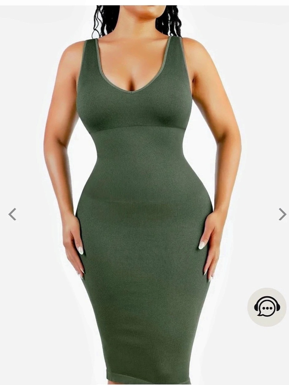 Popilush shapewear midi dress Ribbed Midi Dress in Green Size M/L